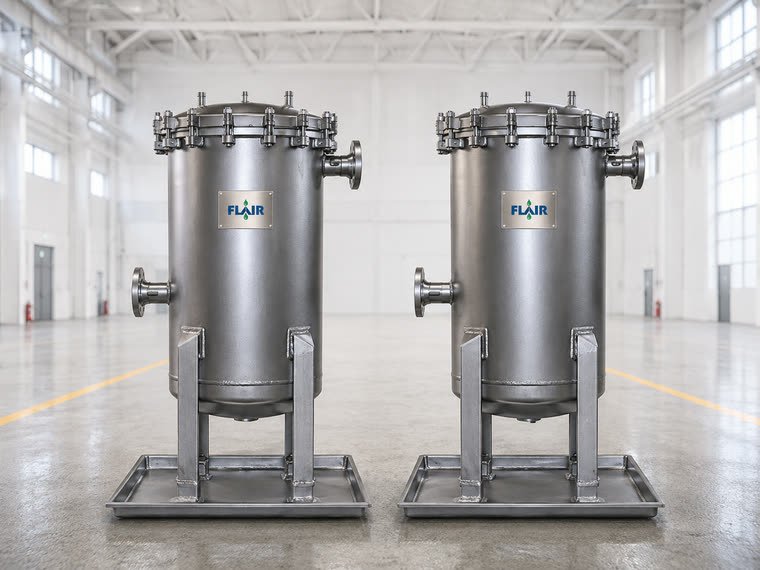 Flair cartridge filter housing installed on a process line