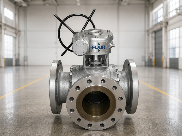 Flair three way ball valve fitted on a duplex filter assembly